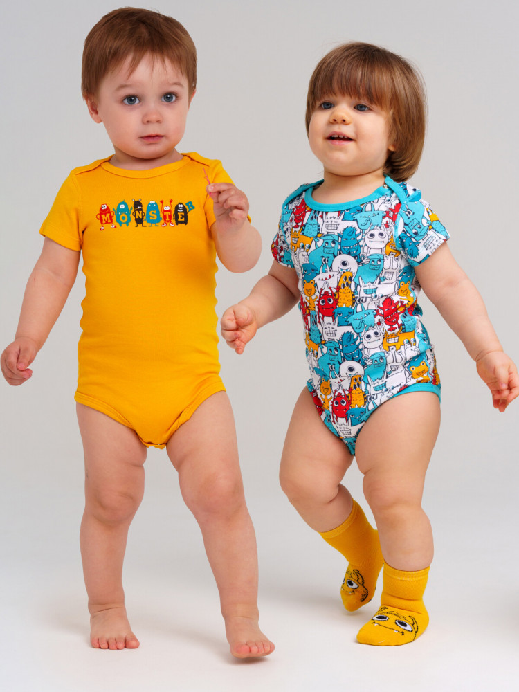Комплект боди с коротким рукавом для мальчиков | Funny Monsters | PlayToday