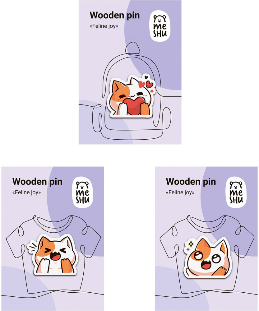 Набор значков деревянных «Feline joy» | Meshu
