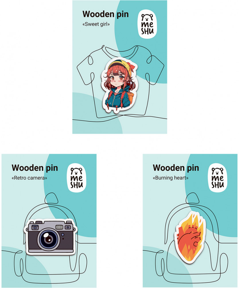 Набор значков деревянных «Burning heart» | Meshu