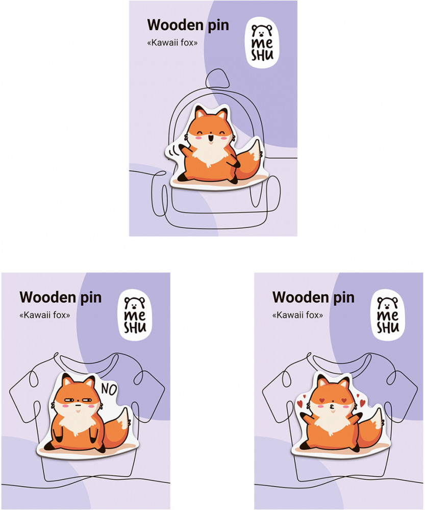 Набор значков деревянных «Kawaii fox» | Meshu