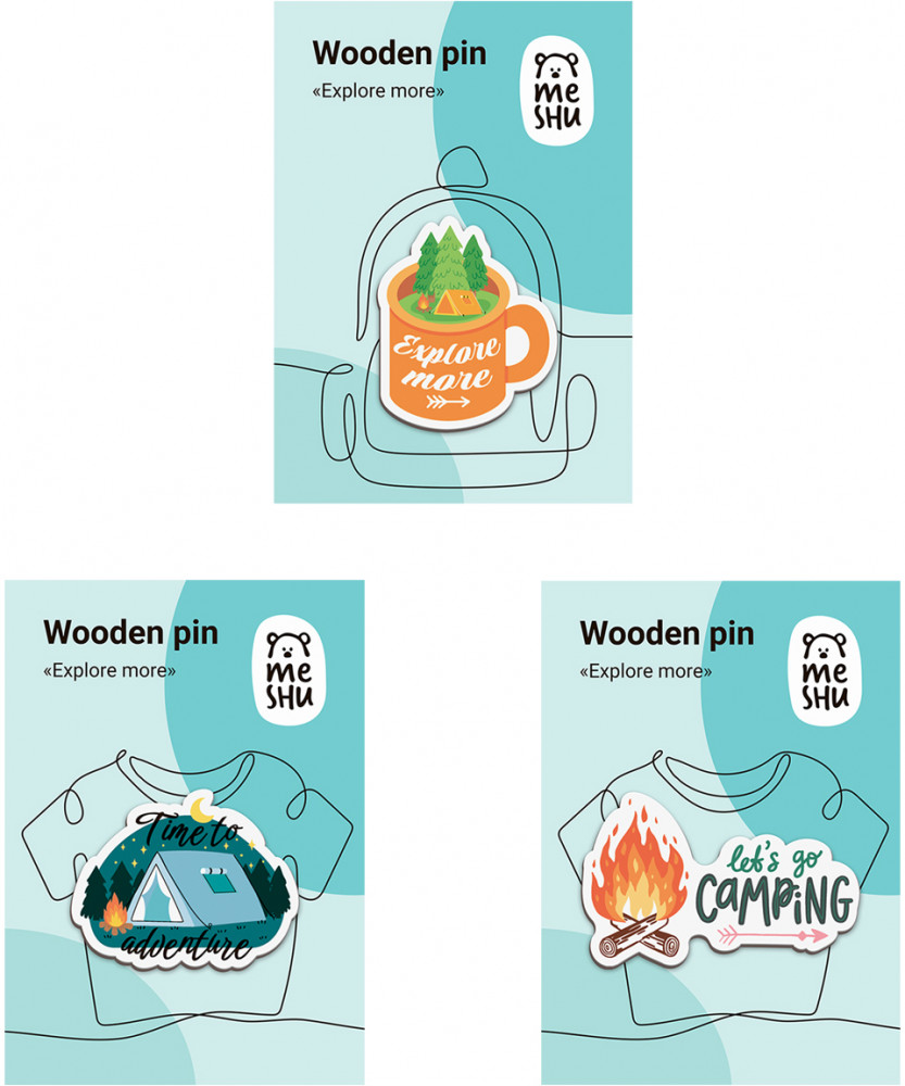 Набор значков деревянных «Explore more» | Meshu
