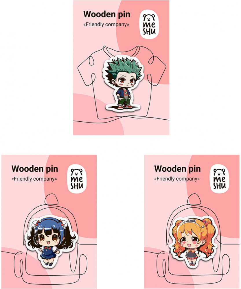 Набор значков деревянных «Friendly company» | Meshu