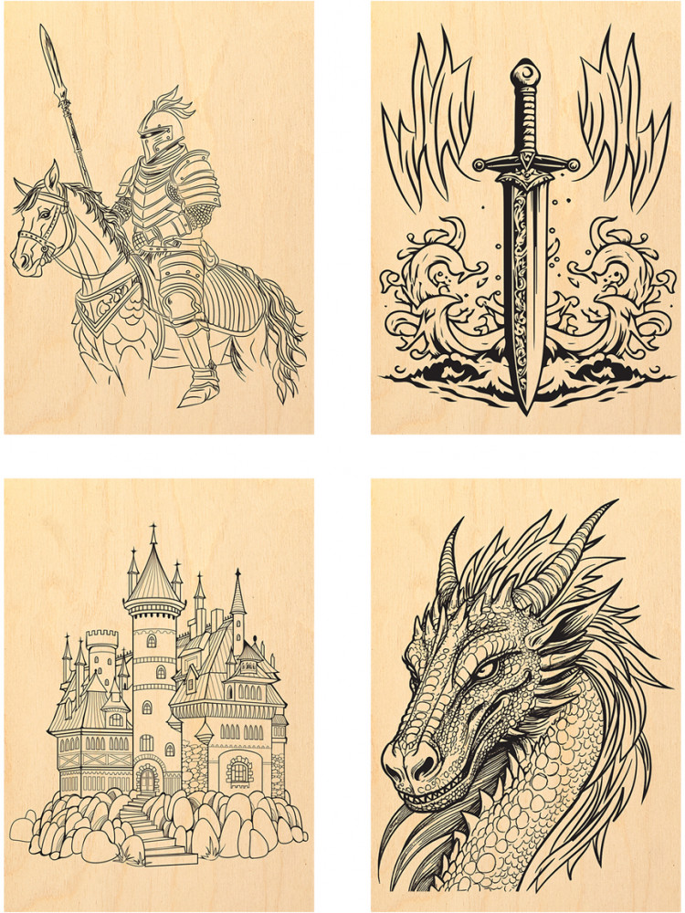 Набор досок для выжигания по дереву «Рыцарь и дракон» | Три совы