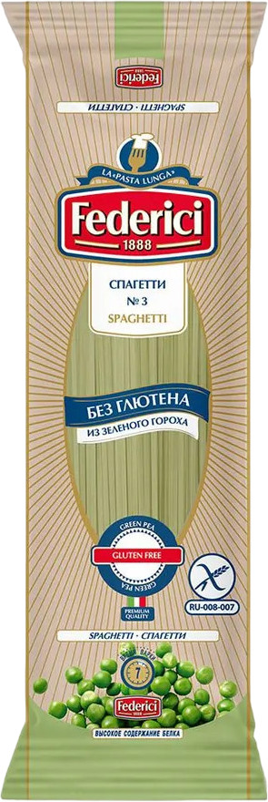 Изделия макаронные без глютена из зеленого гороха «Спагетти» | Federici