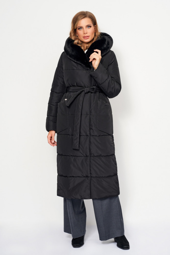Пальто плащевое с меховой отделкой | ElectraStyle
