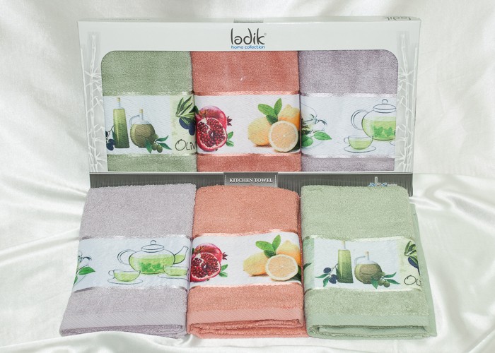 Набор кухонных махровых полотенец «Ladik» (арт. plt136-2, бамбук, размер 40х60, 3 шт) | ТекстильГрупп
