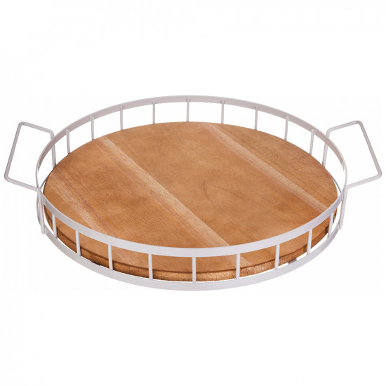 Поднос из дерева с металлическими ручками