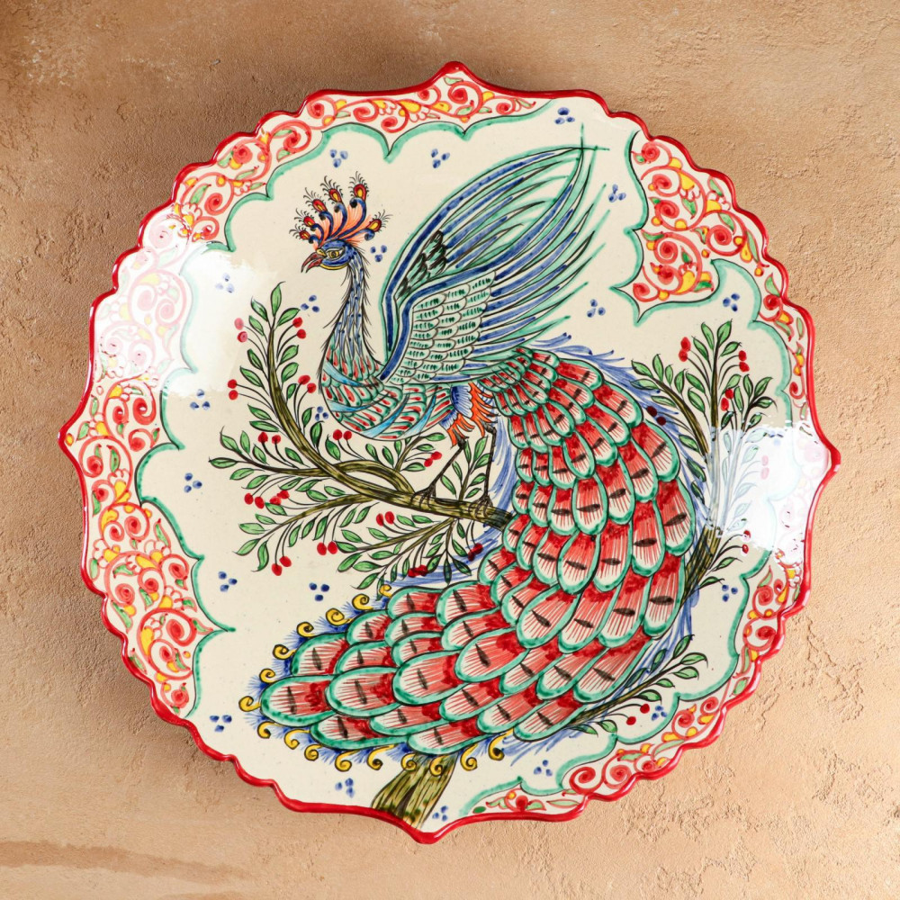 Блюдо-ляган «Жар-птица» | Риштанская керамика | Шафран