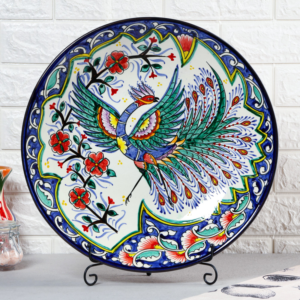Блюдо-ляган «Жар-птица» | Риштанская керамика | Шафран
