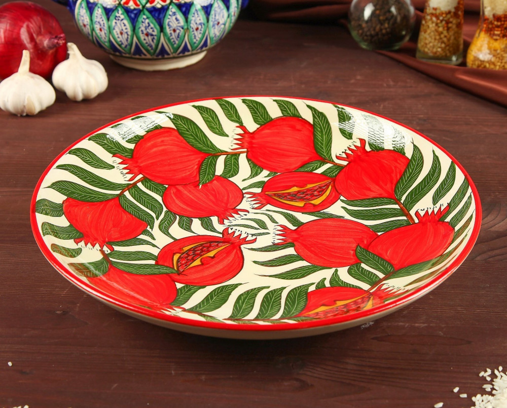 Блюдо-ляган | Риштанская роспись Гранат | Шафран