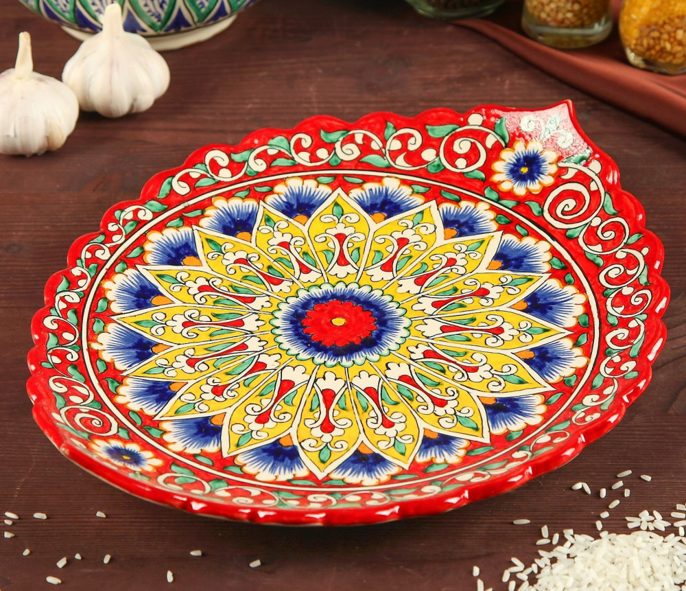 Блюдо-ляган «Цветы» | Риштанская роспись | Шафран