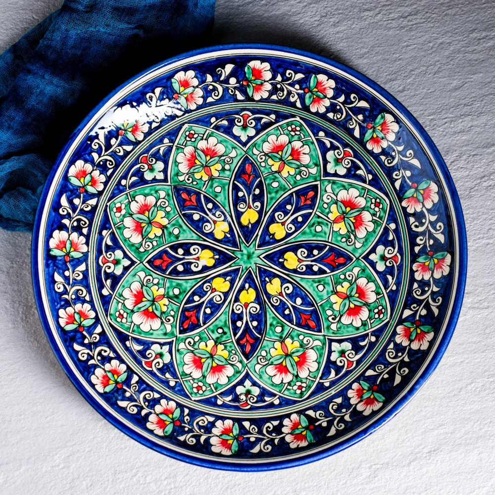 Блюдо-ляган «Цветы» | Риштанская роспись | Шафран