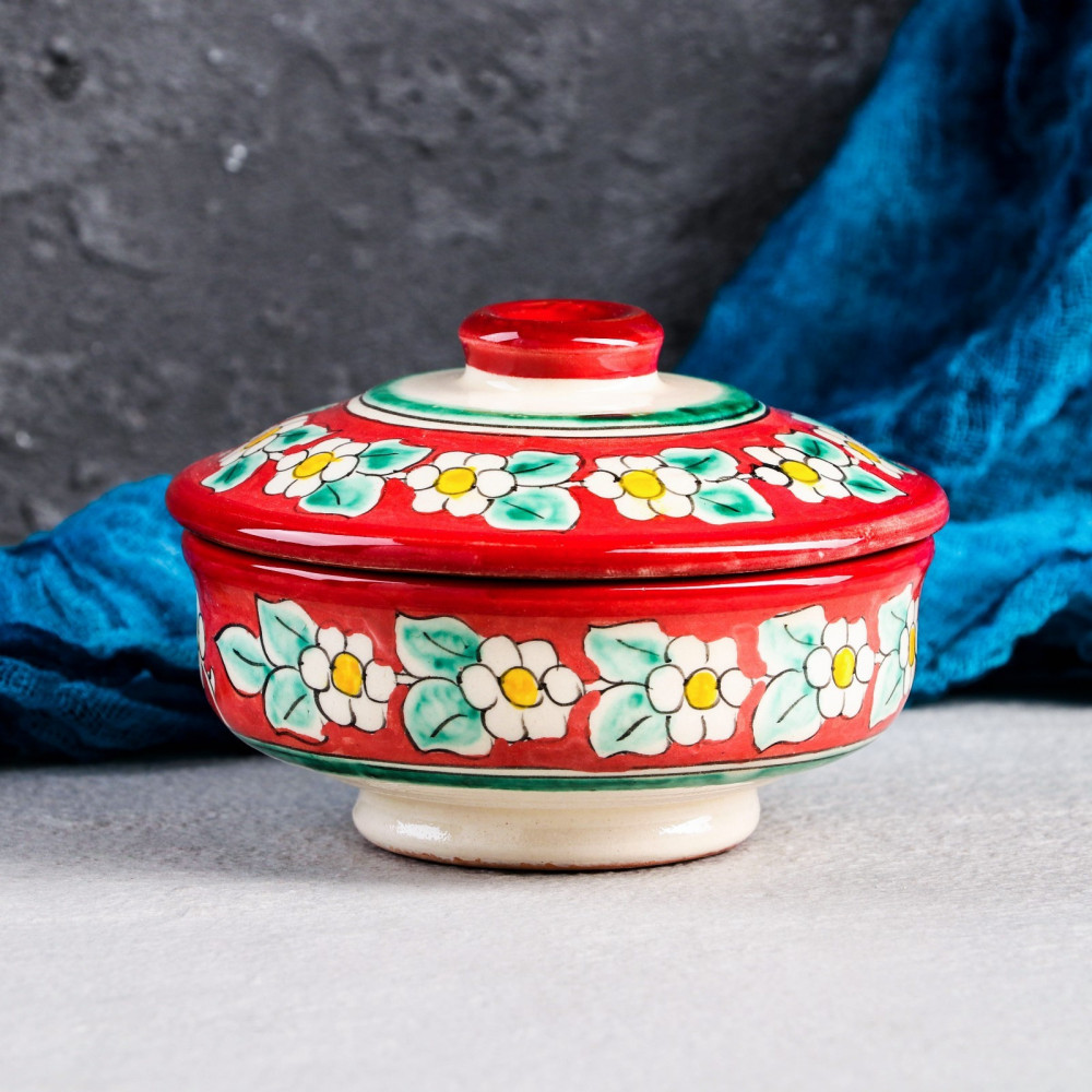 Сахарница «Цветы» | Риштанская роспись | Шафран