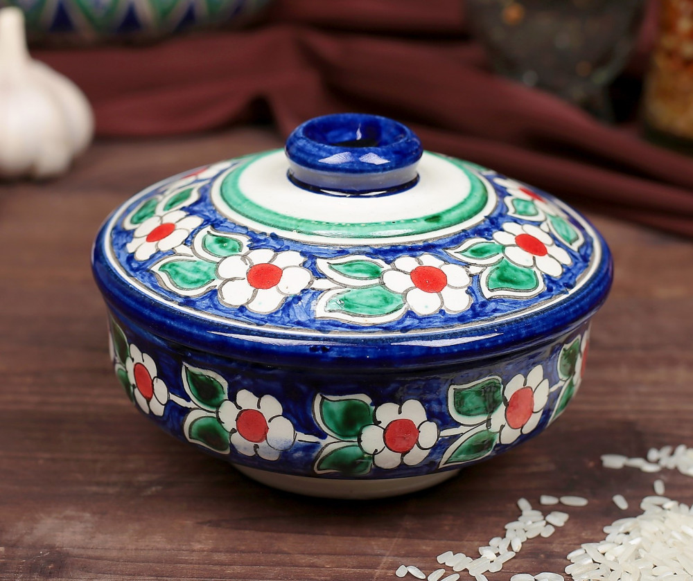 Сахарница «Цветы» | Риштанская роспись | Шафран