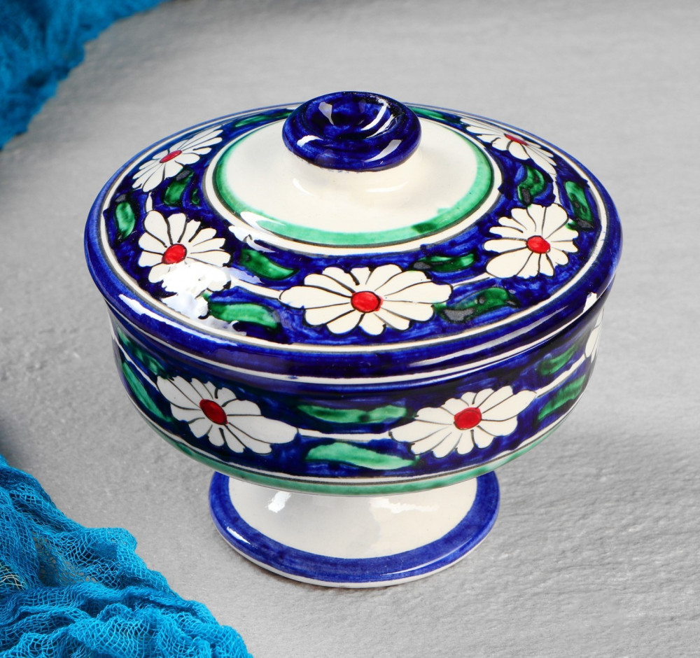 Сахарница «Цветы» | Риштанская роспись | Шафран