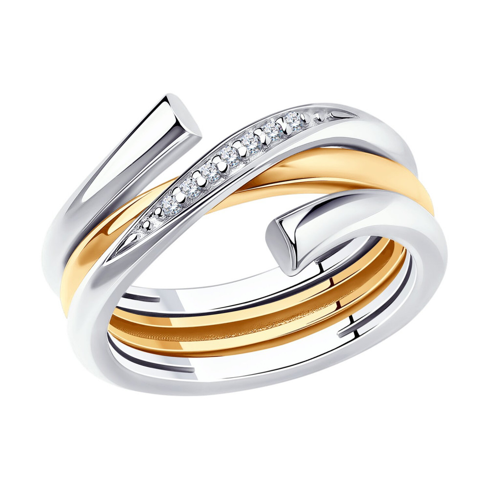 Кольцо из золоченого серебра с фианитами | SOKOLOV