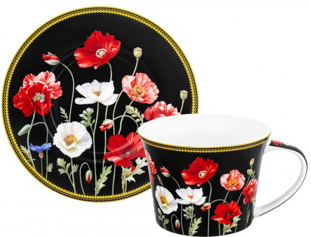 Чайная пара «Маки на черном» | Маки на черном | Elan Gallery