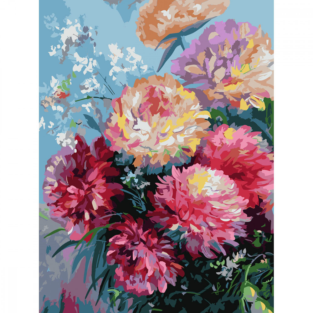 Набор для рисования по номерам «Хризантемы на голубом фоне» | Cristyle