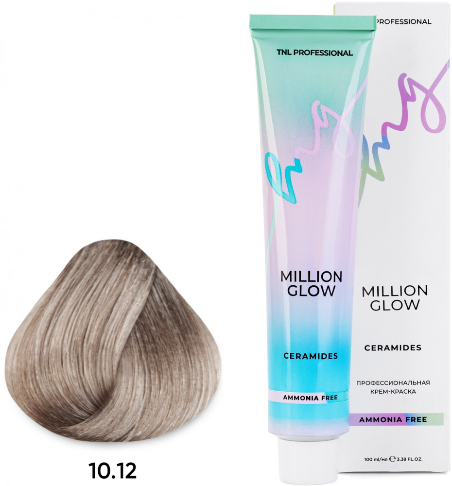 Крем-краска для волос профессиональная, оттенок 10.12 Платиновый блонд пепельный перламутровый | Million glow. Ammonia free collection ceramides | TNL Professional