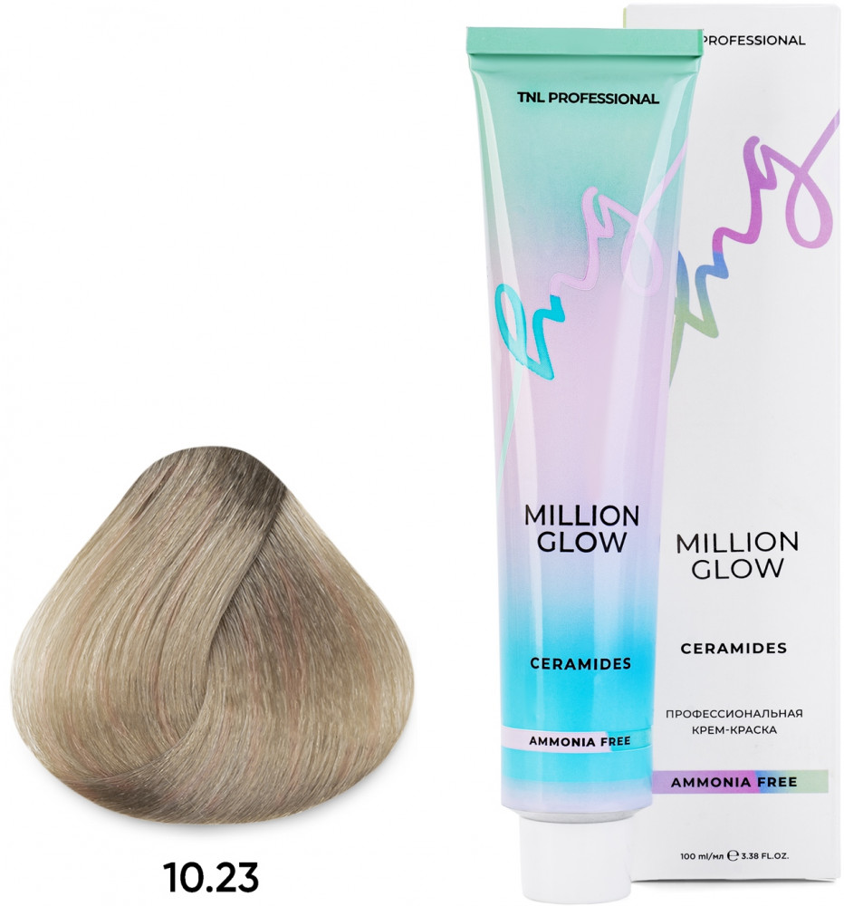 Крем-краска для волос профессиональная, оттенок 10.23 Платиновый блонд перламутр золотистый | Million glow. Ammonia free collection ceramides | TNL Professional