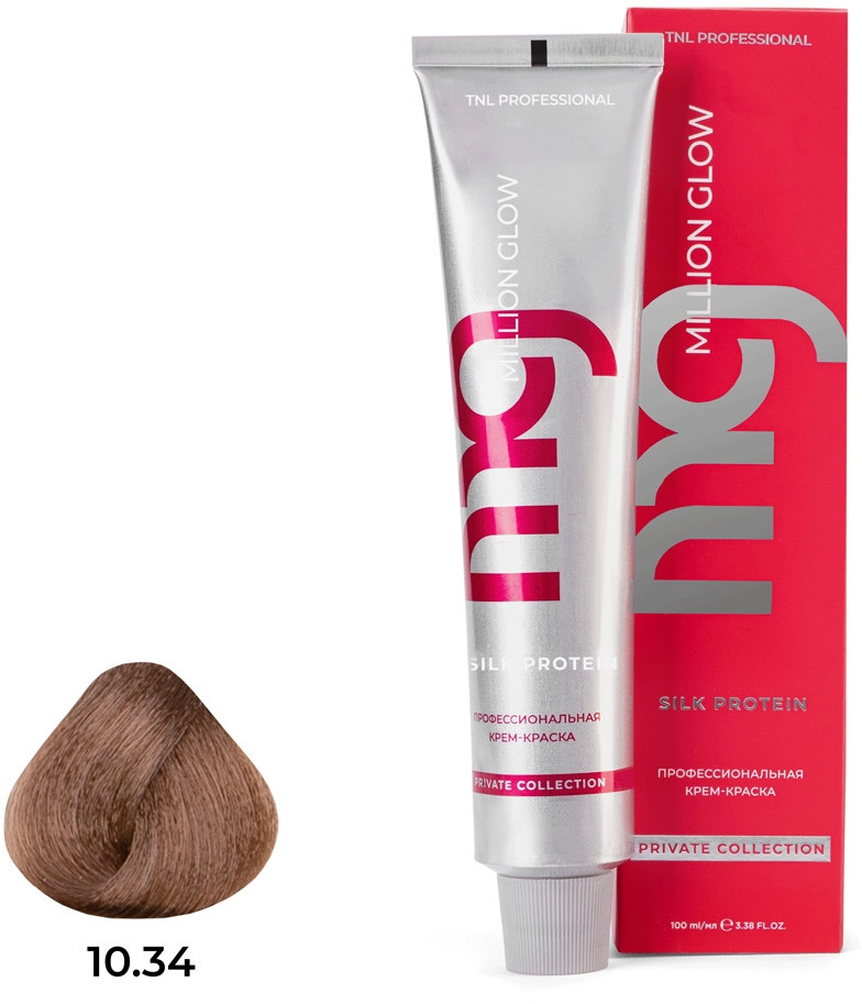 Крем-краска для волос с протеинами шёлка, оттенок 10.34 Платиновый блонд золотистый медный | Million glow. Silk protein | TNL Professional