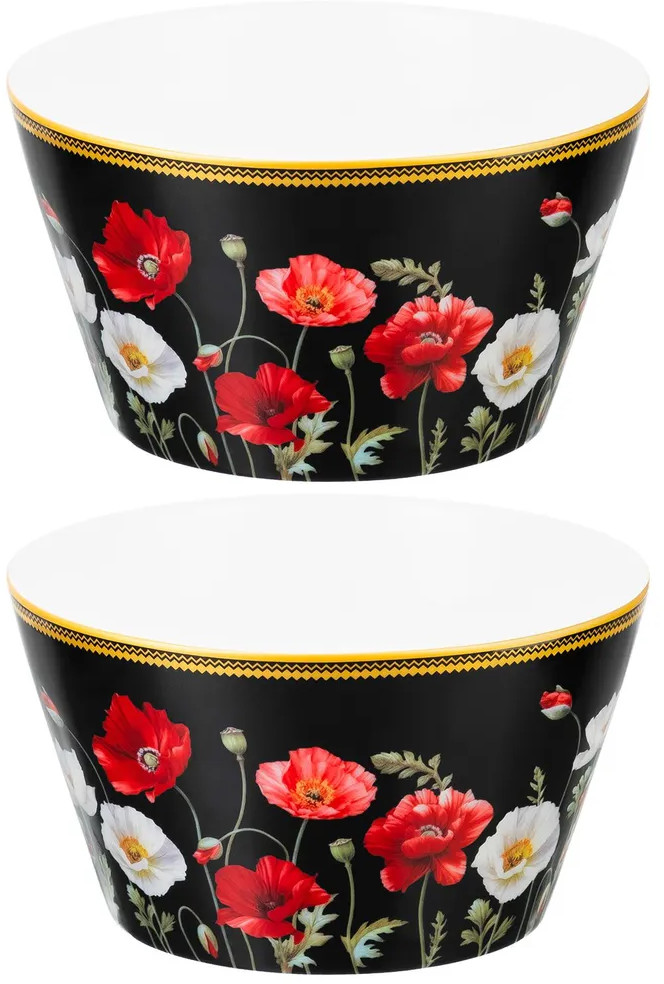 Набор салатников «Маки на черном» | Маки на черном | Elan Gallery