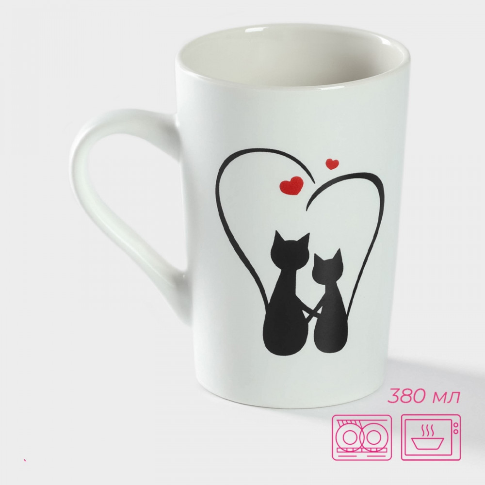 Кружка фарфоровая «Влюблённые коты» | Доляна