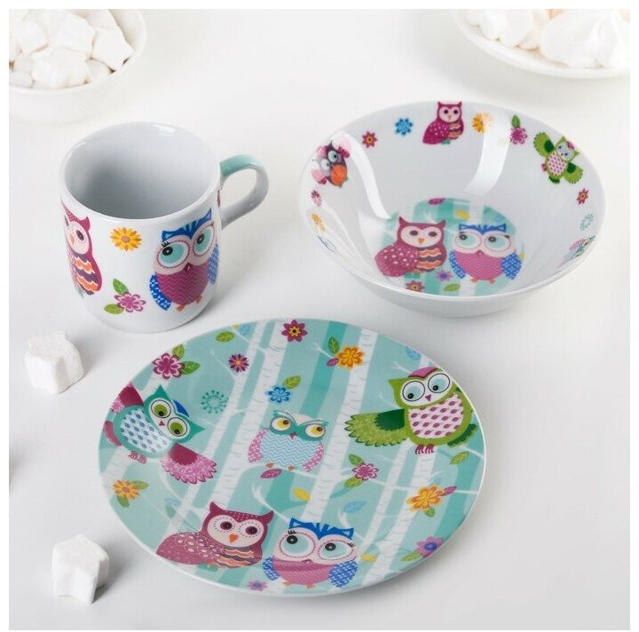 Набор детской посуды «Совушки» | Детская посуда | Доляна
