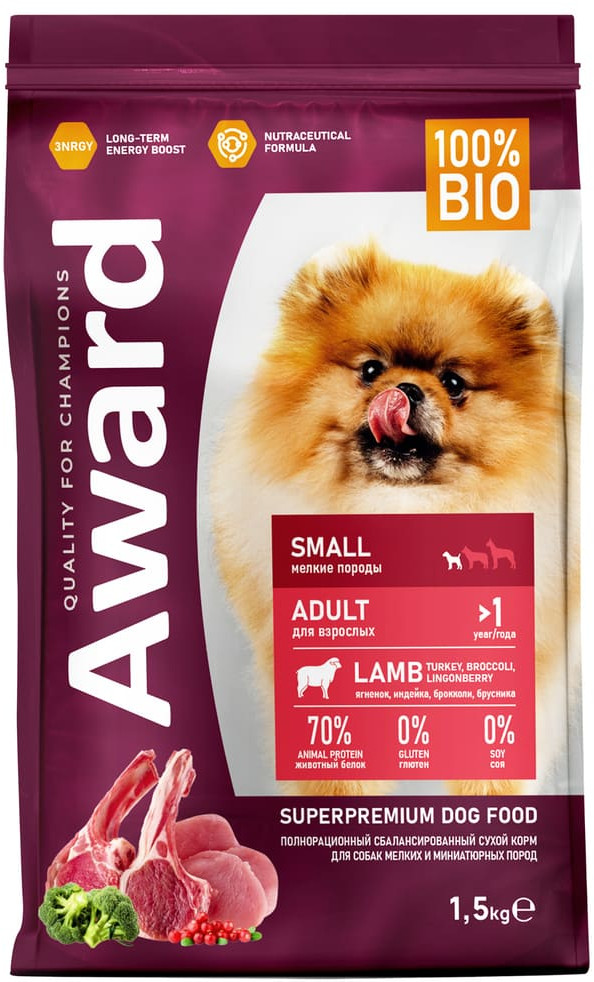Корм для собак мелких и миниатюрных пород «Ягненок и индейка» | Award