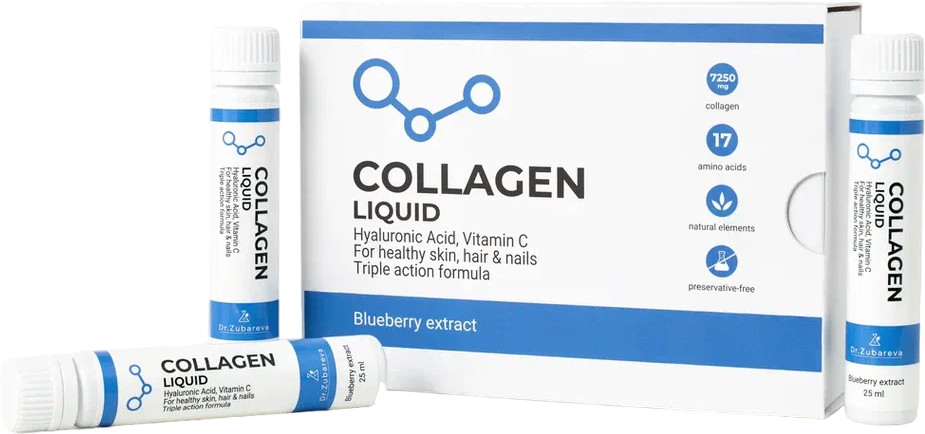Концентрат коллагена питьевой со вкусом черники «Collagen Liquid» | Dr.Zubareva