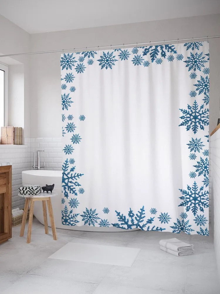 Штора для ванной «Большие снежинки» | Большие снежинки | JoyArty