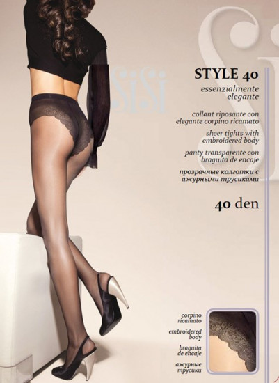 Прозрачные колготки с ажурными трусиками "Style 40" (naturelle, 40 DEN)