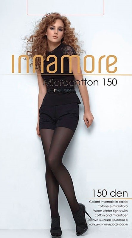 Теплые колготки с хлопком и микрофиброй "Microcotton 150" (nero, 150 DEN) | Innamore