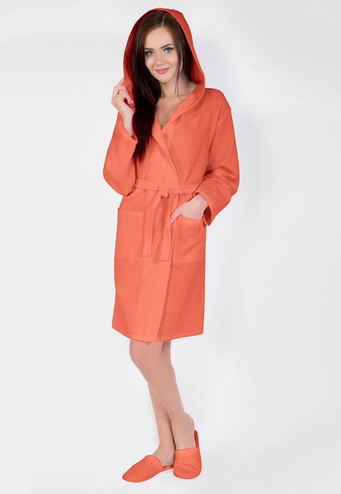 Халат запашной с капюшоном | Вафельное полотно | АртДизайн