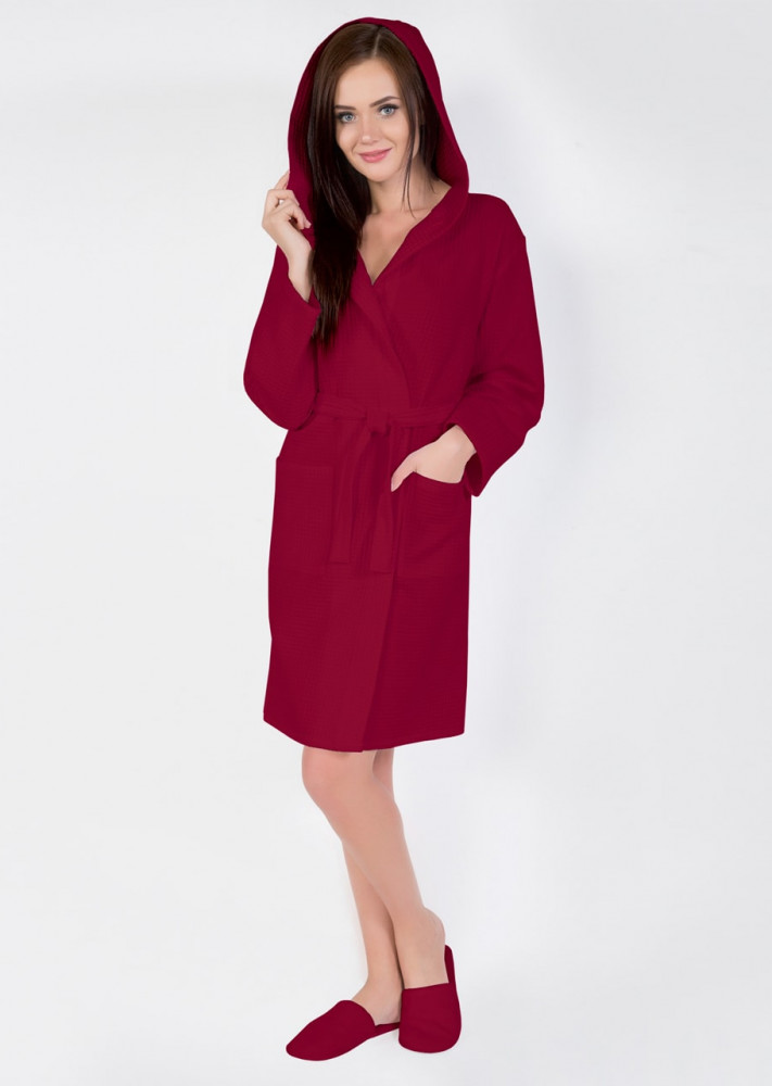 Халат запашной с капюшоном | Вафельное полотно | АртДизайн