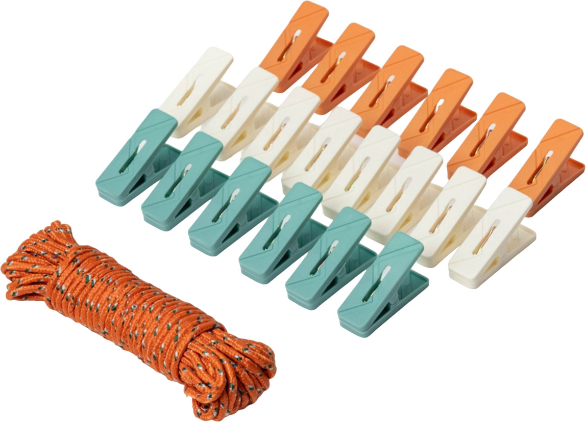 Набор прищепок бельевых с бельевой веревкой | Доляна