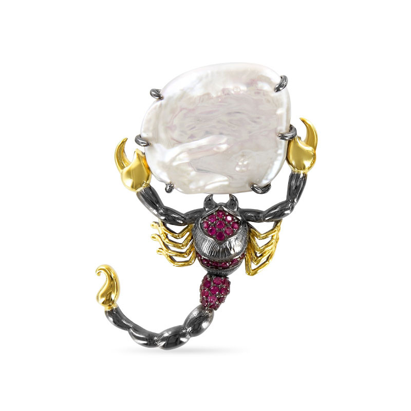 Брошь из серебра с рубном и перламутром | Алтын