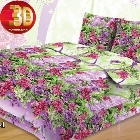 Комплект постельного белья с 3D эффектом «Сирень» (арт. 3916/1, 1,5-спальный, бязь, 2 наволочки 50х70) | Павлина 3D | Протекс