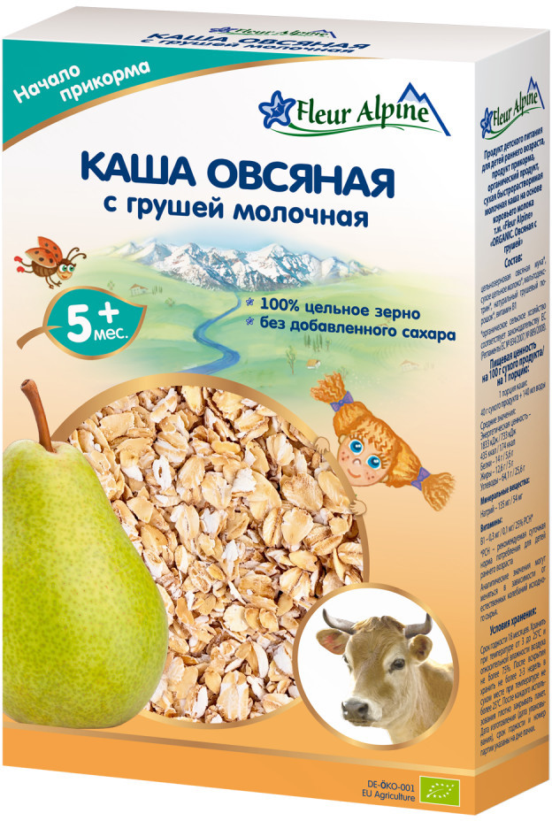 Каша овсяная молочная детская с грушей | Fleur Alpine
