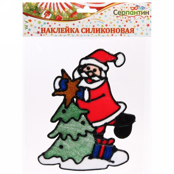 Наклейка на стекло «Дед Мороз готовит праздник» | Серпантин