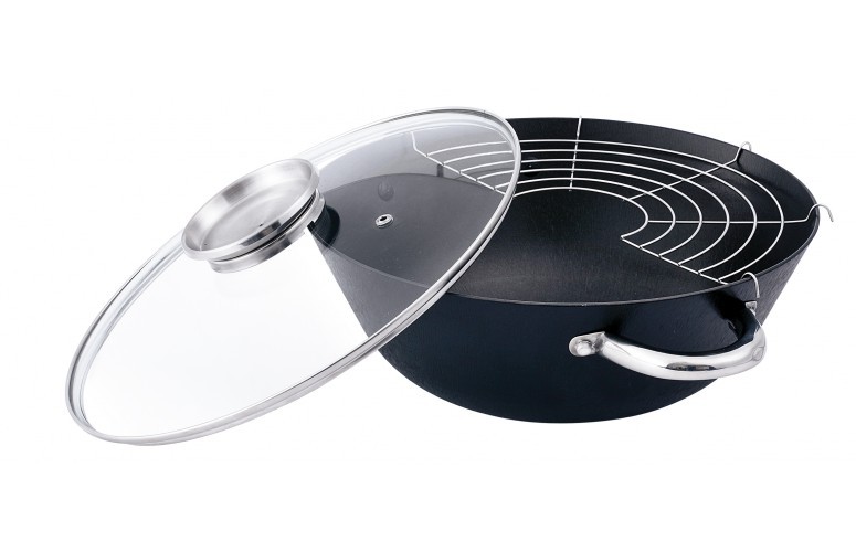 Кастрюля ВОК с решеткой для гриля (диаметр 26 см) со стеклянной крышкой | Euro Lady