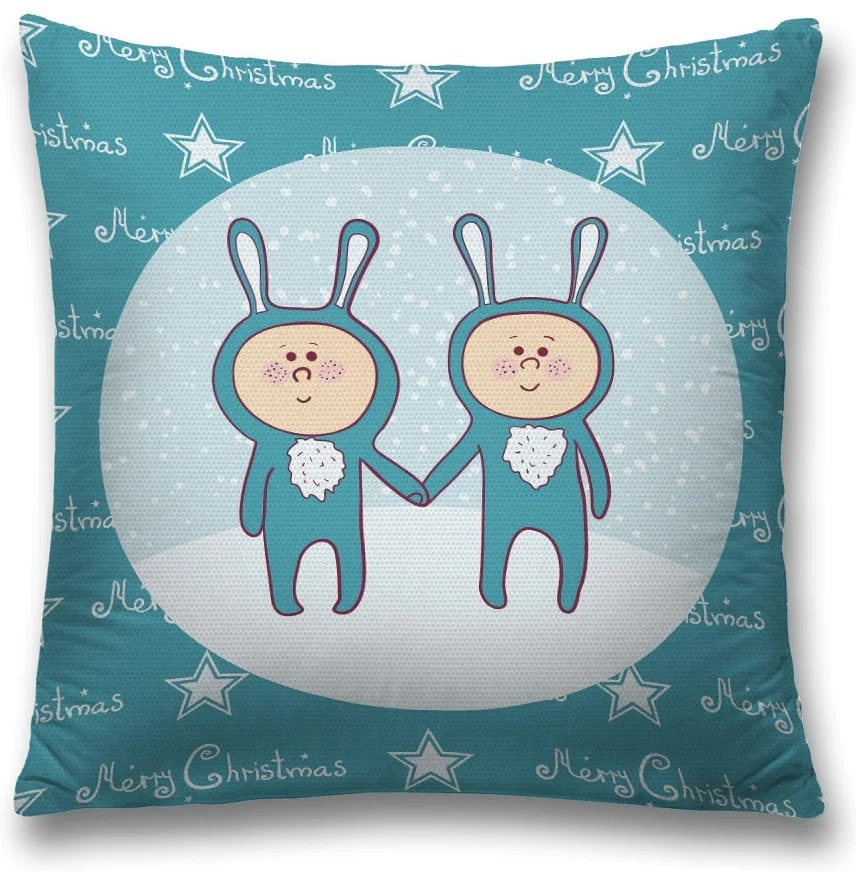 Наволочка декоративная «Новогодние братишки-зайчишки» | Новогодние братишки-зайчишки | JoyArty