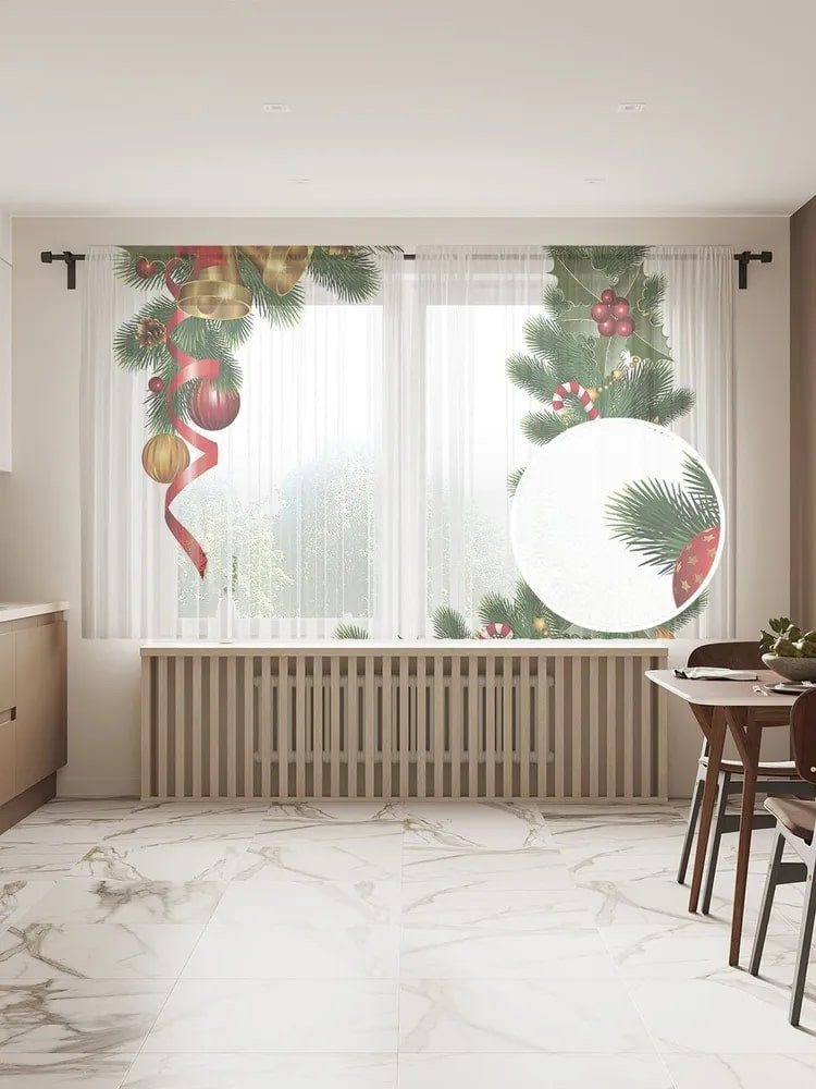 Комплект тюля с фотопринтом «Ёлочные украшения» | Ёлочные украшения | JoyArty