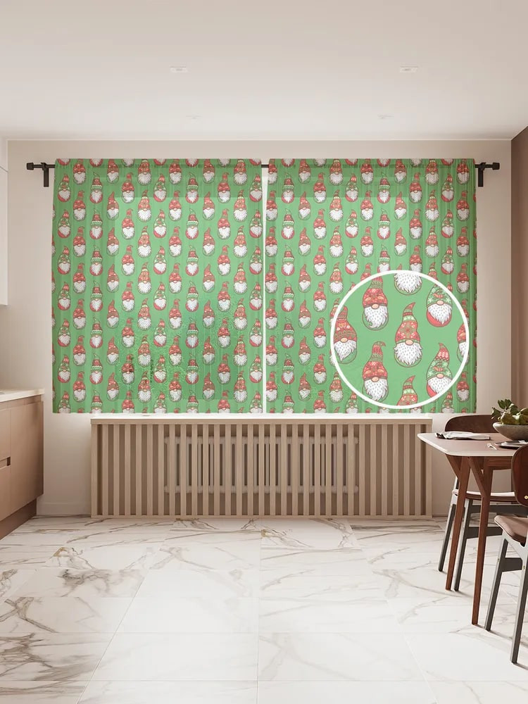 Комплект тюля с фотопринтом «Парад новогодних гномов» | Парад новогодних гномов | JoyArty