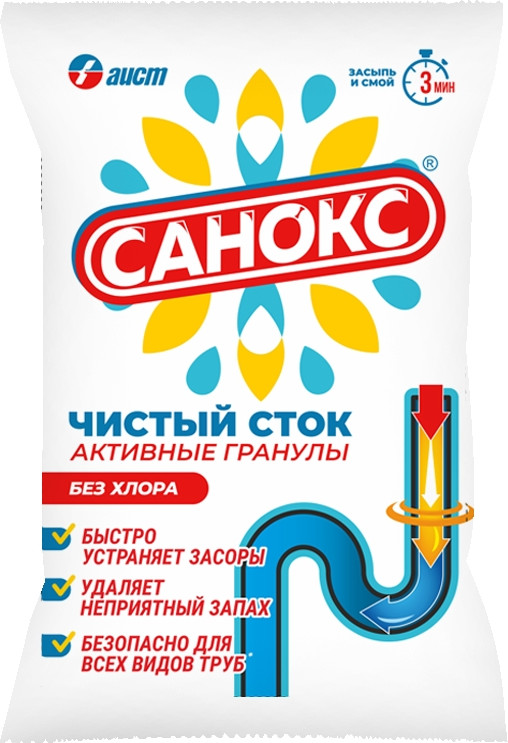 Средство для устранения засоров в сливных трубах «Чистый сток. Активные гранулы» | Санокс