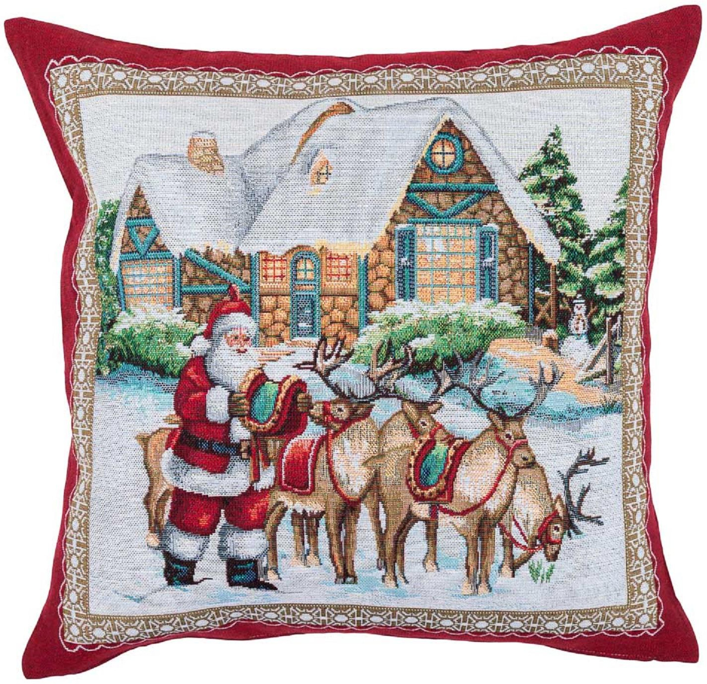 Наволочка декоративная «Дед Мороз с оленями» | LiMaSo