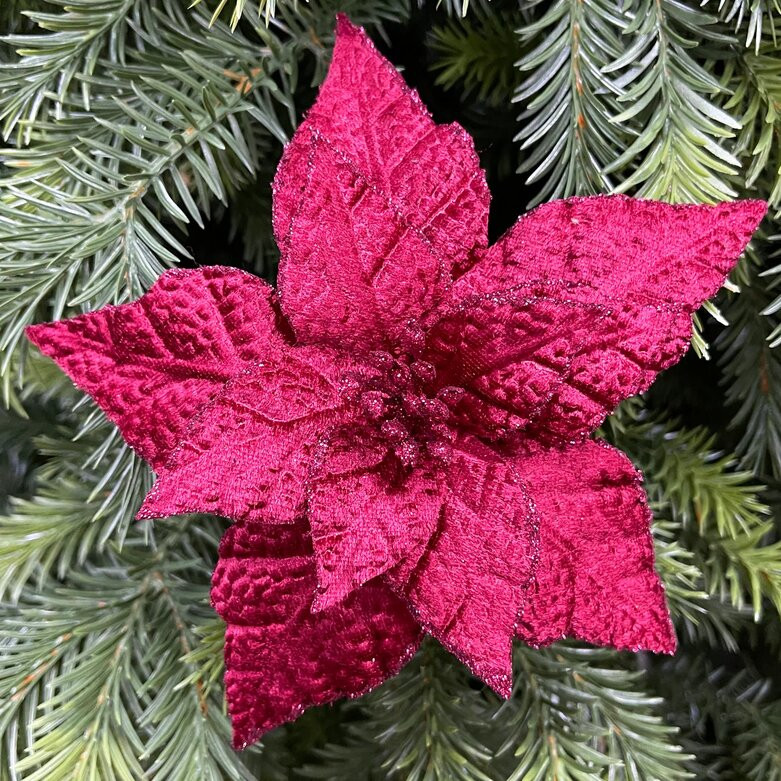 Украшение новогоднее на клипсе «Цветок пуансеттия» | Christmas DeLuxe