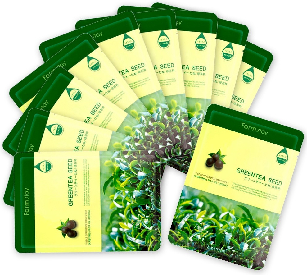 Набор масок для лица «Visible Difference Mask Sheet Green Tea Seed» | FarmStay