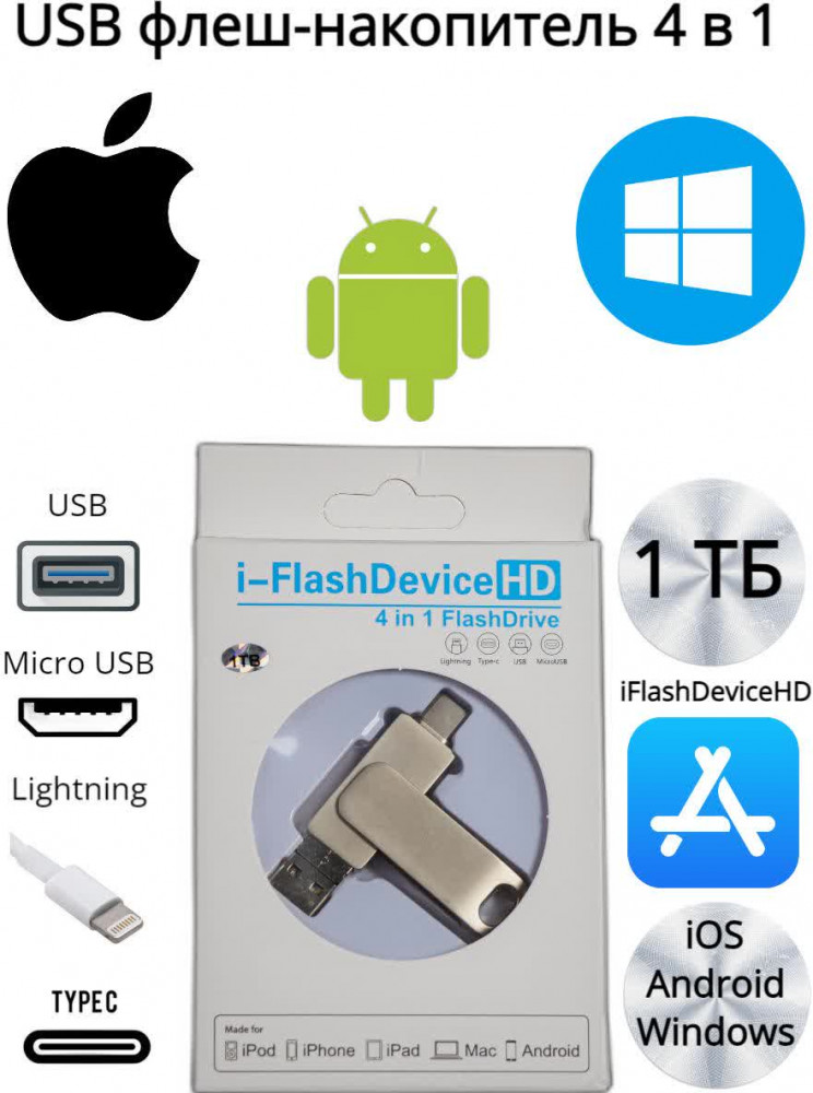 Device USB флеш-накопитель для смартфонов, ноутбуков 4 в 1 «i-Flash Device»