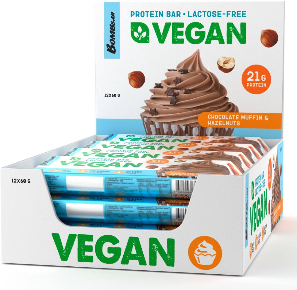 Набор батончиков протеиновых веганских «Шоколадный маффин с фундуком» | Vegan | Bombbar